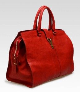 YSL Yves Saint Laurent Large Cabas Chyc in Red Leather Handbag Purse
