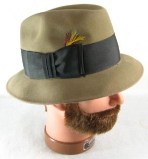 Vintage Mens Fedora Hat Knox NY Taupe Brown Wool Felt w Feathers Nice