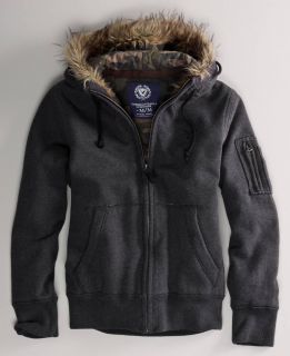 American Eagle AE Mens Fur Hooded Lined Fleece Jacket Coat