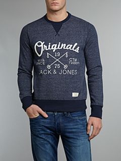 Jack & Jones Crew neck Originals logo graphic sweater Navy   