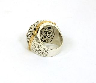 KONSTANTINO STERLING SILVER & 18K GOLD ORNATE FLORAL STYLED BAND RING