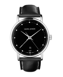 Georg Jensen Mens Dual Time Watch 519 Black Dial Koppel