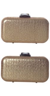 Kotur Metallic Gold Crocodile Embossed Leather Hard Case Clutch