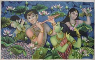 Lord Krishna Radha Handmade Modern Oil Painting Hindu Religious God