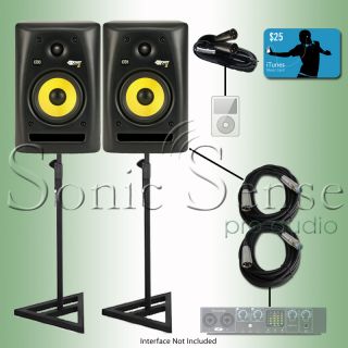 KRK RP5G2 Studio Reference Monitors Speakers RP 5 Pair Stands Extended