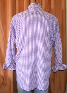 Thomas Dean TD Purple White Cotton Button Down Checkered Shirt Mens