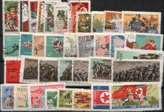 North Korea 1966 1969 Korean Propaganda Used Stamps All Complete Sets