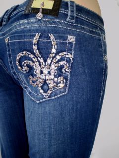Women La Idol Bootcut Jeans Leather Tribal Rhinestone Fleur de Lis