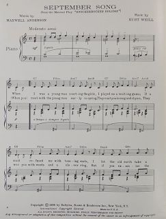 1938 September Song Sheet Music Weill Anderson