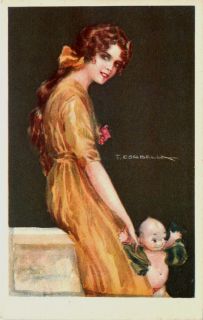 Corbella Artist Signed Glamour Pretty Woman Kewpie Vintage Postcard
