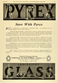 1922 Ad Corning Pyrex Laboratory Chemical Glassware Science Beakers