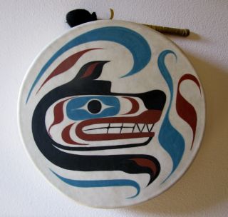 Makah ~ Northwest Coast Native American Indian DRUM signed Sallawish