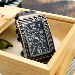 Ladies Retro Vintage Antique Square Bangle Bracelet Black Wrist Watch