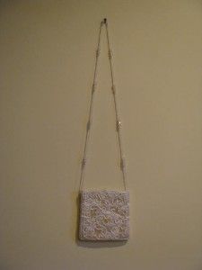 La Regale Satin Sequin Beads Handmade Purse Evening Bag White