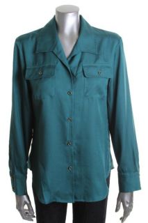 Jones New York New Green Long Sleeve Button Down Collared Blouse Top L