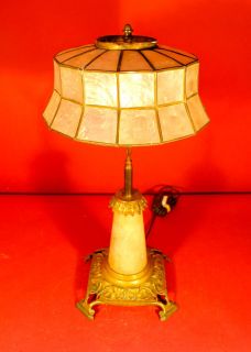 Splendide lampe 1900 Art Nouveau en bronze & en albâtre & abat jour