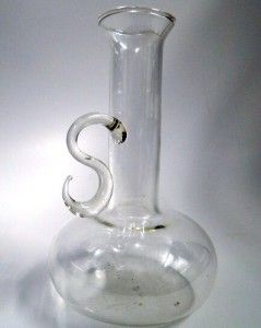 Antique Apothecary Clear Lab Glass Flask w Applied s Handle Pour Lip
