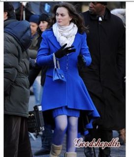 New Womens Coat Swallowtail Wool Blue Jacket XS s M L XL