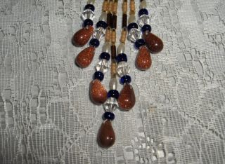 LAKOTA Talisman Bag Beads Sienna Brown Blue Necklace