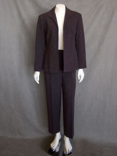 Sz 6 Lafayette 148 New York Brown Flecked Wool Jacket Blazer Pant Suit