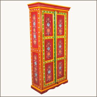 Sierra Red Floral Hand Painted 2 Door Clothes Wardrobe Armoire Cabinet