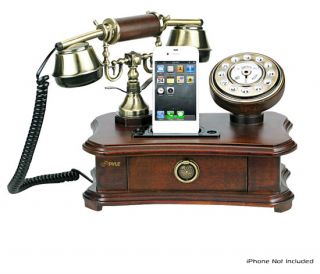 NEW Pyle PRT35I Vintage Style Home Telephone W/ iPhone Dock AUX for