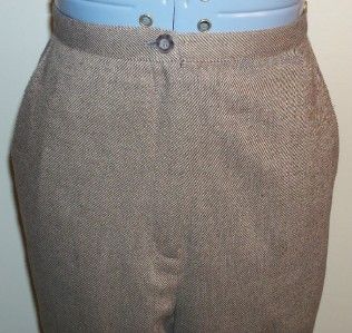 Larry Levine Brown Ivory Wool BLDN LS Pant Suit Sz 8