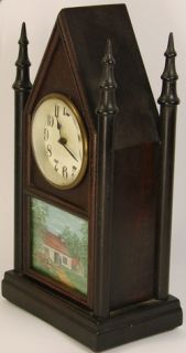 RARE Antique Fynetone Lansdale Novelty Clock Cathedral Steeple Reverse