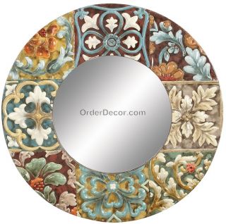 Large 29 Round Artsy Wall Mirror Colorful Metal Frame