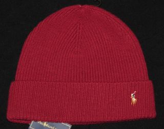 Polo Ralph Lauren Mens Knit Hat Skull Beanie Dark Red 100 Merino Wool