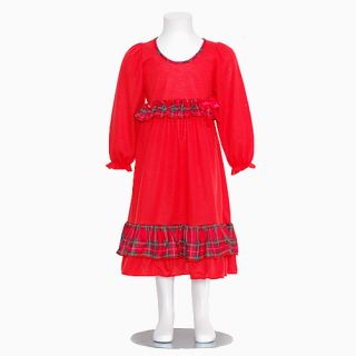 Laura Dare Girls Red Plaid Trim Ruffle Christmas Nightgown Girls 2T