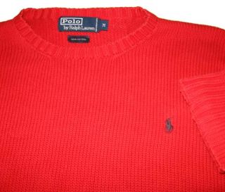 Ralph Lauren Polo Red Cotton Sweater M Sewn Pony Logo Heavy Weight