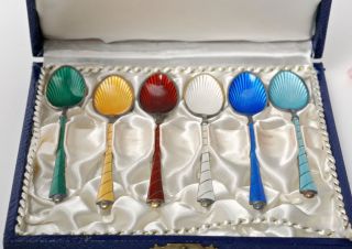 20th Century Sterling Silver and Enamel Spoons Egon Lauridsen