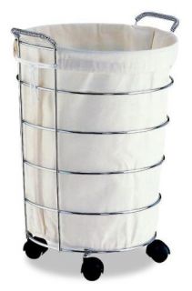 New Chrome Rolling Laundry Basket w Canvas Hamper Bag