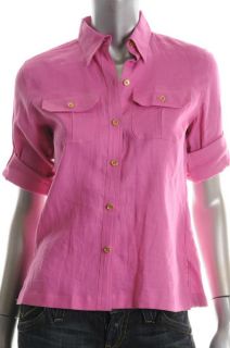 Lauren Ralph Lauren NEW Petite Button Down Shirt Pink Linen Sale Top