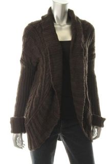 Laurie B New Brown Cable Knit Open Front Long Sleeve Coat Sweater Top