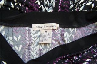 Susan Lawrence Sz M Medium Top Shirt Blouse Black Purple White Stretch