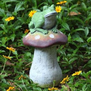 Frog on Mushroom Garden Statue Whimsical Lawn Decor