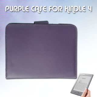 PURPLE LEATHER CASE COVER WALLET FOR  KINDLE 4 GENERATION