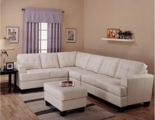 Samuel Contemporary Cream Tufted Leather Sectional Sofa