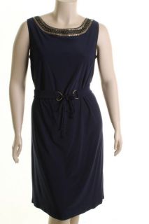 Le BOS New Navy Embellished Jersey Sleeveless Wear to Work Dress Plus