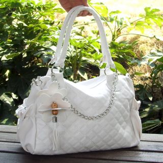 Korean Style Lady Hobo White PU Leather Handbag White