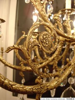 16 Lt Large Old Brass Eyecatcher Crystal Glass Chandelier Antique