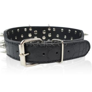 23 26 Black Leather Spiked Dog Collar Pitbull Bully Spikes Extra