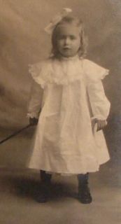 Antique Photo Girl Age 3 Name Leona Belle Cook Doll in Toy Wagon by