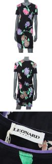 23723 Auth Leonard Black Cotton Short Sleeve Dress w Floral Print 42 L