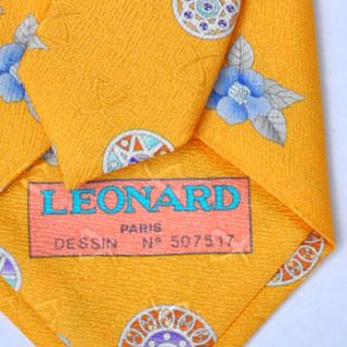 100 New Leonard Tie Yellow Floral Peach Blue Gray