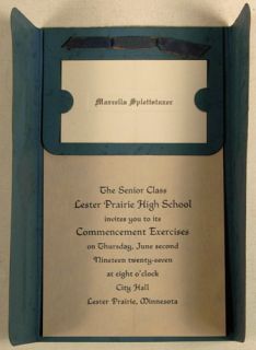 Lester Prairie High School MN 1927 Graduation Invitation
