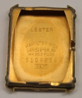 1942 Hamilton Lester 19J Mens Wrist Watch 14k Goldfilled Tank Case 982