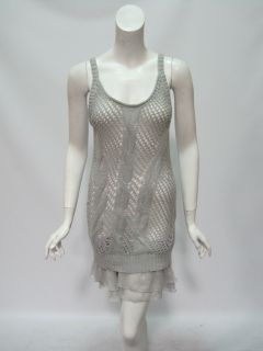 Free People Womens Silver Crochet Knit Sweater Tank Dress $168 New